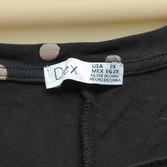 DEX plus size 2x black with tan polka dots short sleeve shirt top blouse - Picture 4 of 5